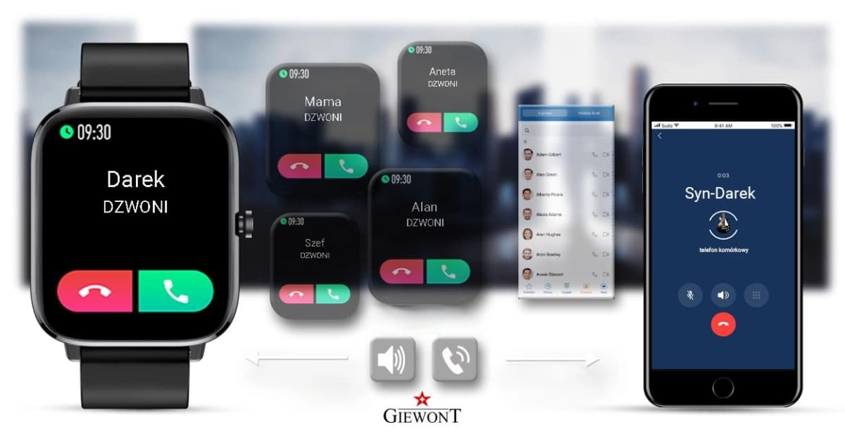 Smartwatch GIEWONT Dynamic SmartCall GW230-2 - Carbon/Carbon
