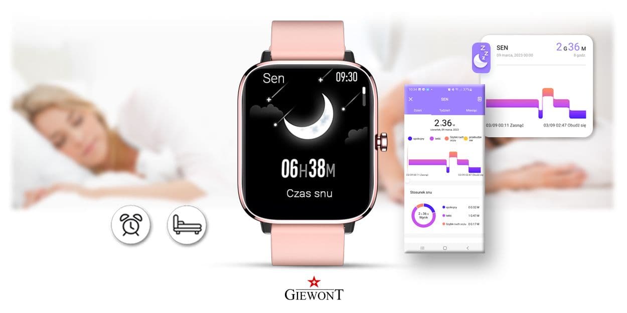 Smartwatch GIEWONT Dynamic SmartCall GW230-1 - Rose Gold/Powder Pink