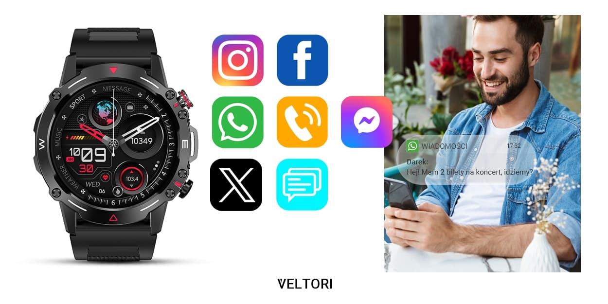Smartwatch VELTORI VT110-1 Czarny Pasek Silikonowy