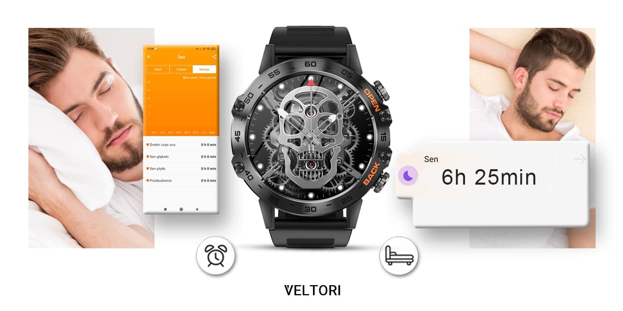 Smartwatch VELTORI VT120-1 Czarny Pasek Silikonowy