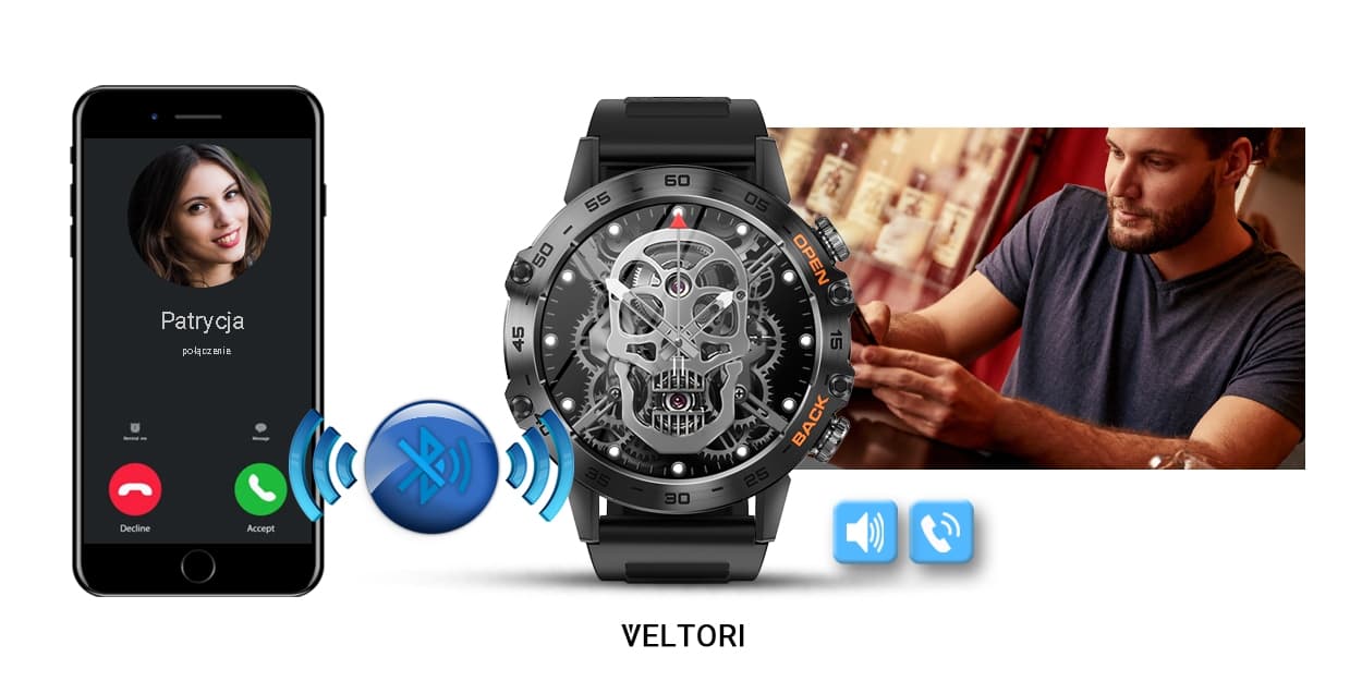 Smartwatch VELTORI VT120-1 Czarny Pasek Silikonowy