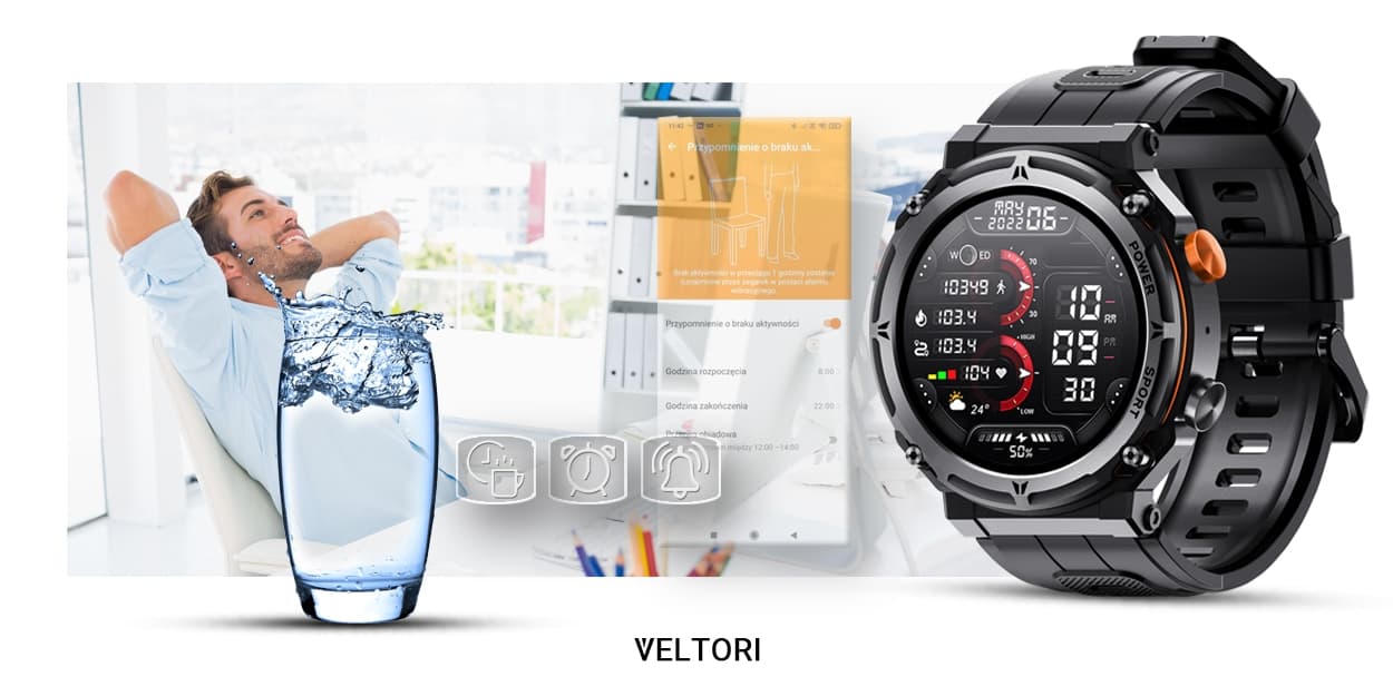 Smartwatch VELTORI VT130-1 Czarny Pasek Silikonowy