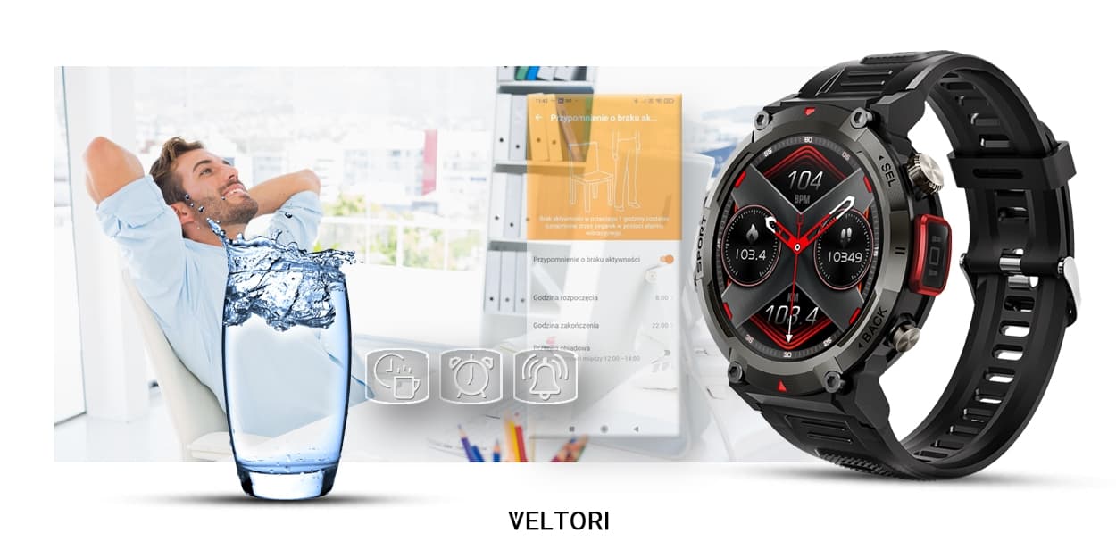 Smartwatch VELTORI VT140-1 Czarny Pasek Silikonowy