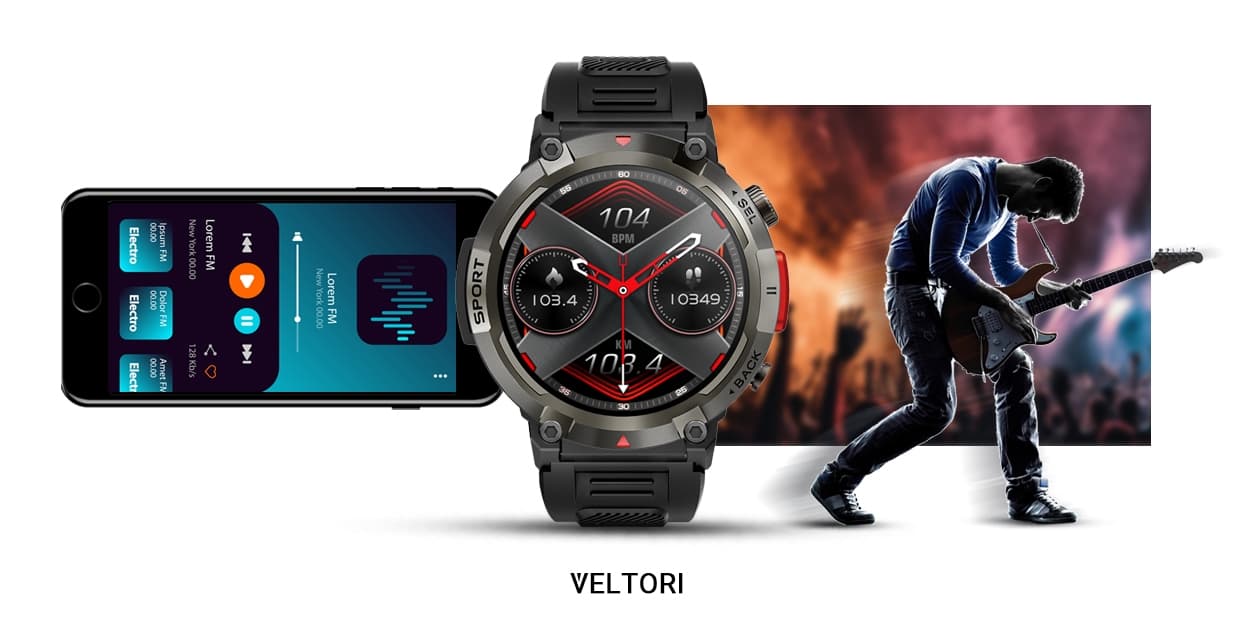 Smartwatch VELTORI VT140-1 Czarny Pasek Silikonowy