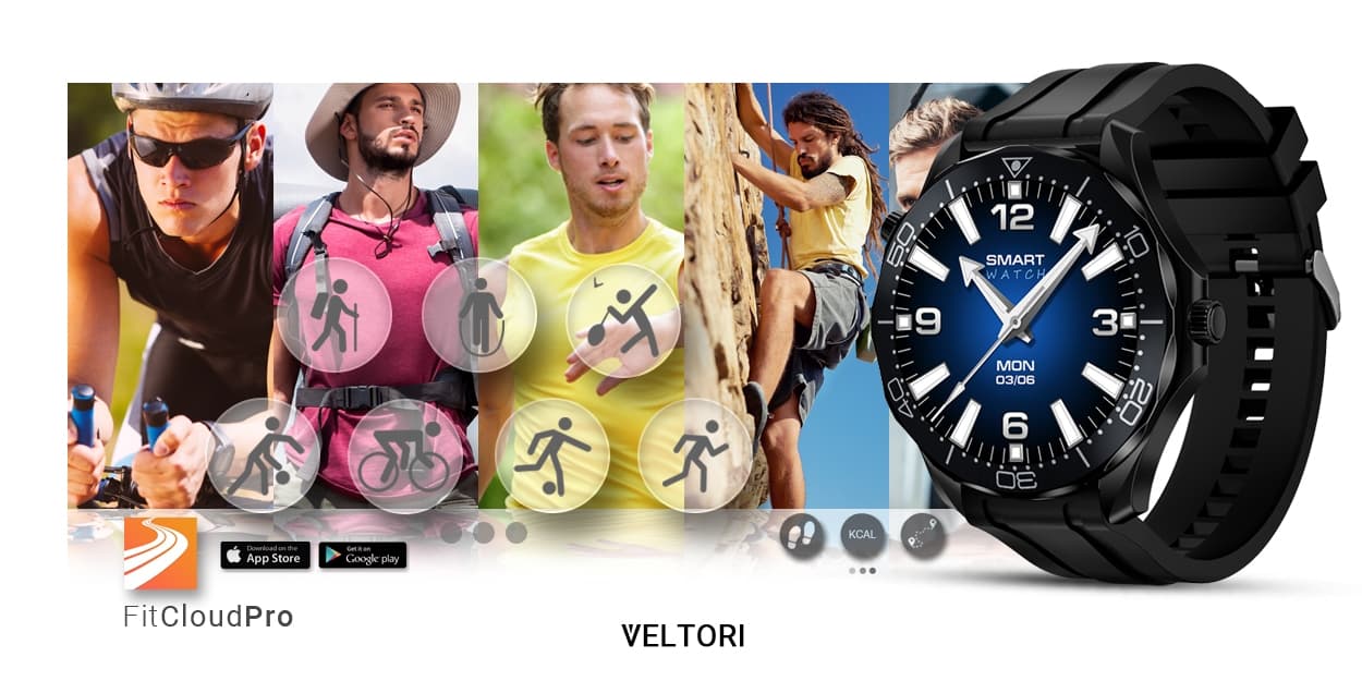Smartwatch VELTORI VT150-1 Czarny Pasek Silikonowy + Czarna Bransoleta