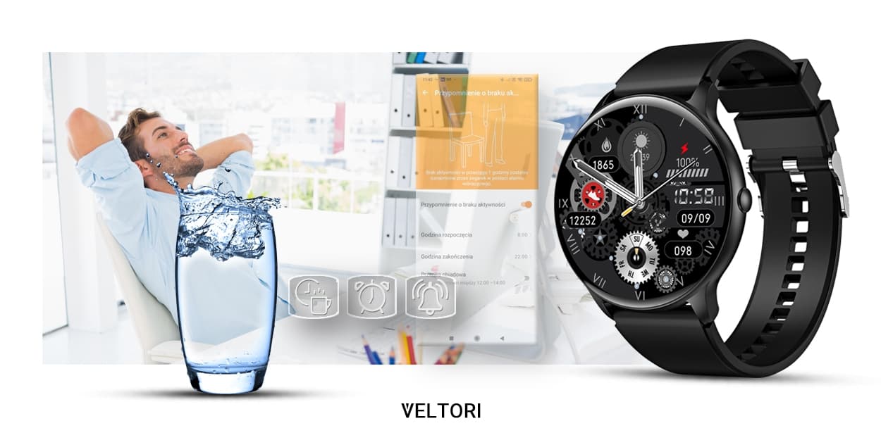 Smartwatch VELTORI VT160-1 Czarny Pasek Silikonowy