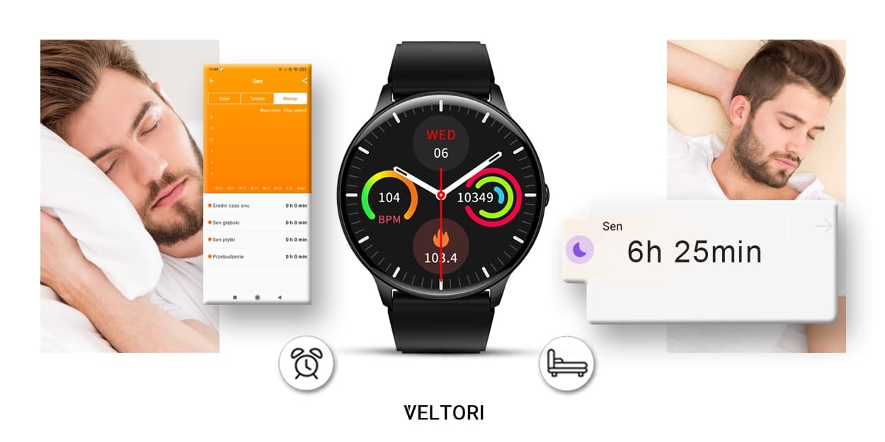 Smartwatch VELTORI VT160-1 Czarny Pasek Silikonowy