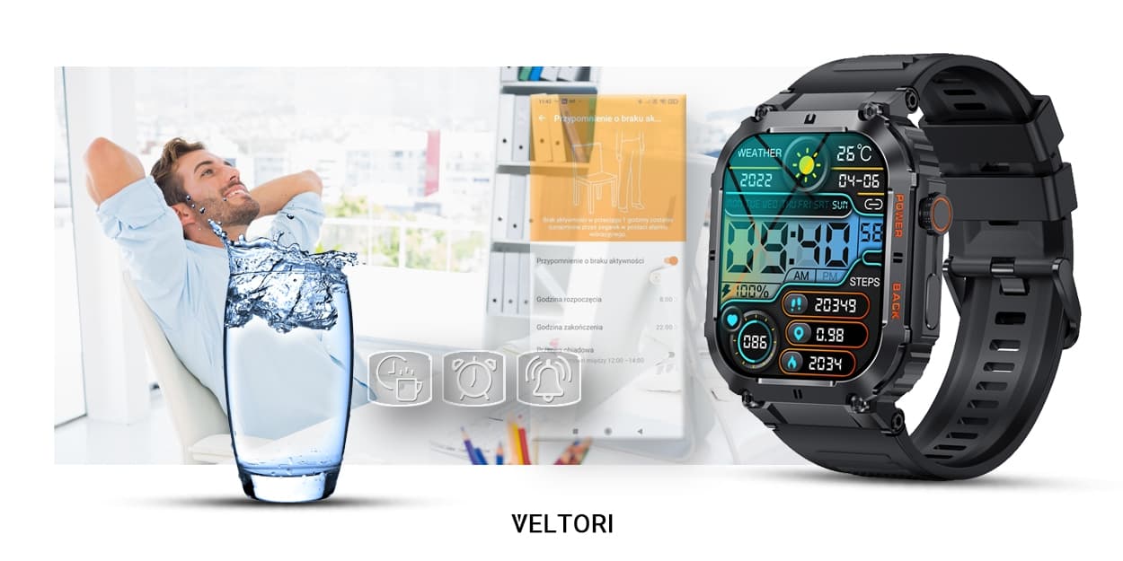 Smartwatch VELTORI VT200-1 Czarny Pasek Silikonowy