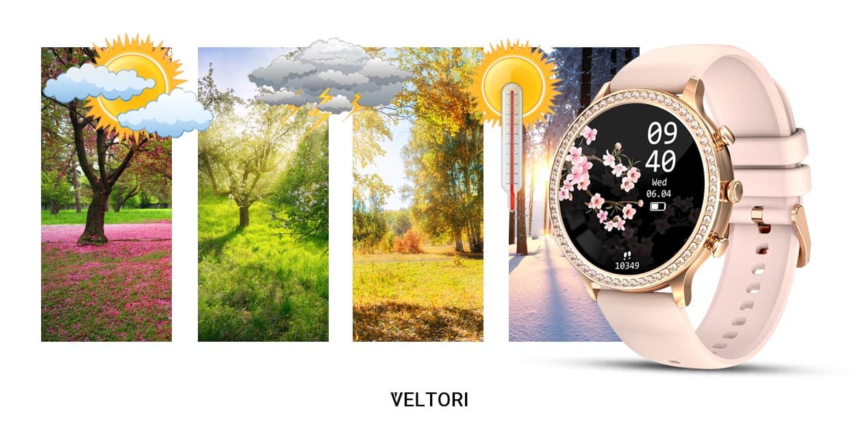 Smartwatch Damski VELTORI VT310-1 Złota Bransoleta + Różowy Pasek Silikonowy