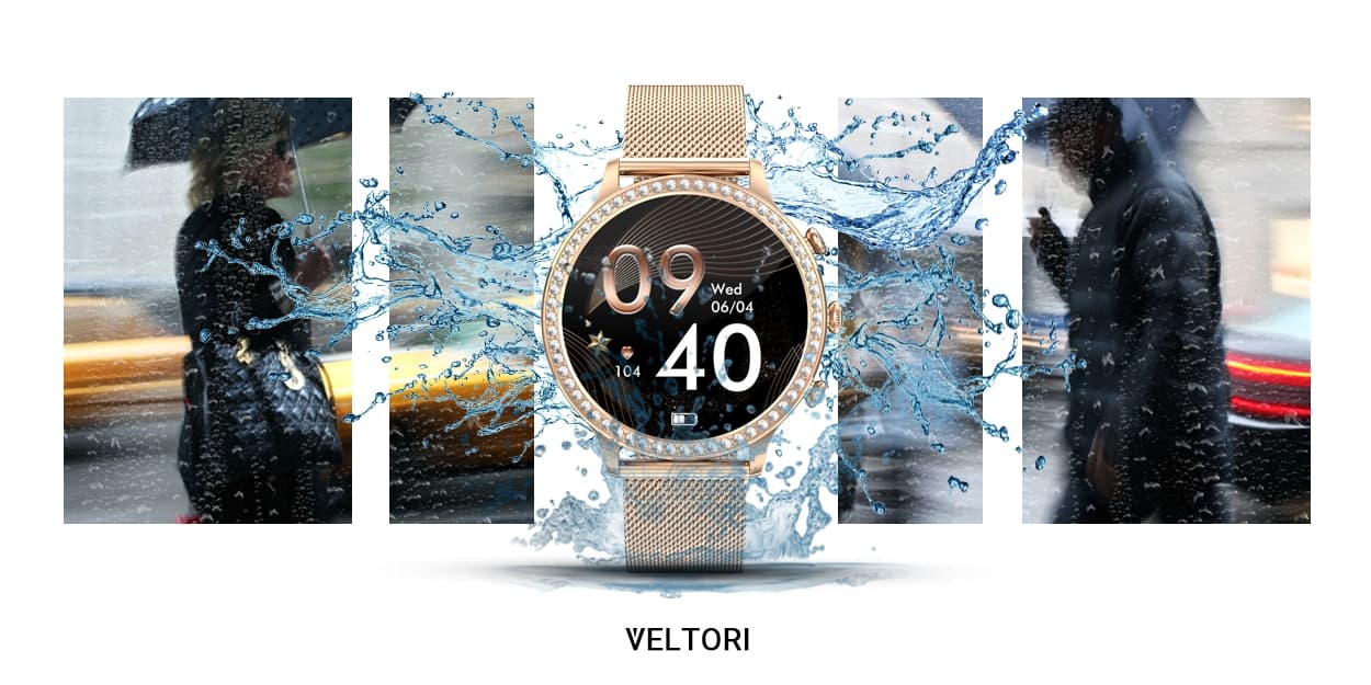 Smartwatch Damski VELTORI VT310-1 Złota Bransoleta + Różowy Pasek Silikonowy