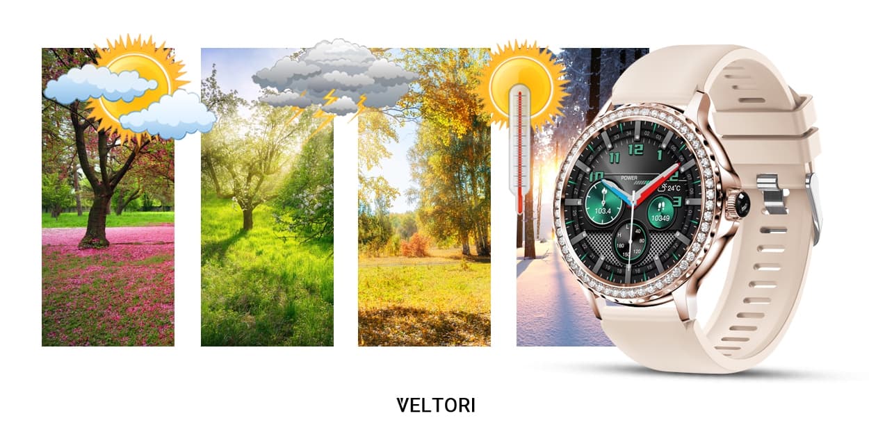 Smartwatch Damski VELTORI VT320-1 Złota Bransoleta + Różowy Pasek Silikonowy