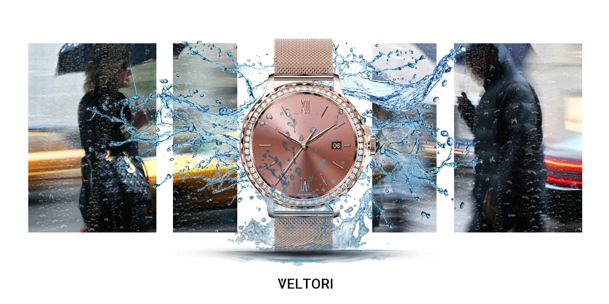 Smartwatch Damski VELTORI VT320-1 Złota Bransoleta + Różowy Pasek Silikonowy