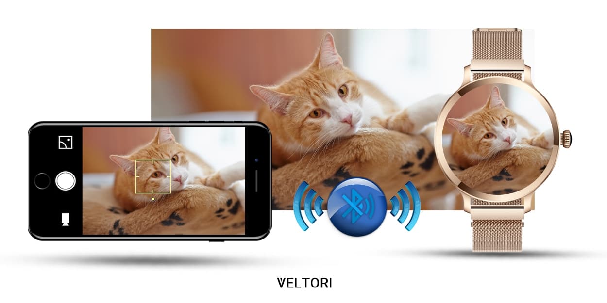 Smartwatch Damski VELTORI VT340-1 Złota Bransoleta + Różowy Pasek Silikonowy