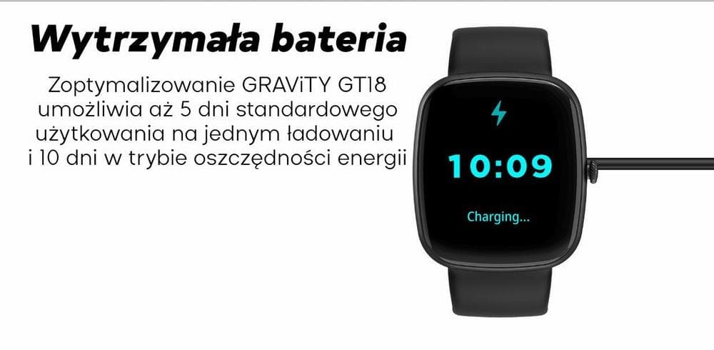 Smartwatch Męski GRAVITY GT18-6 Czarny Pasek Silikonowy + Granatowy Pasek