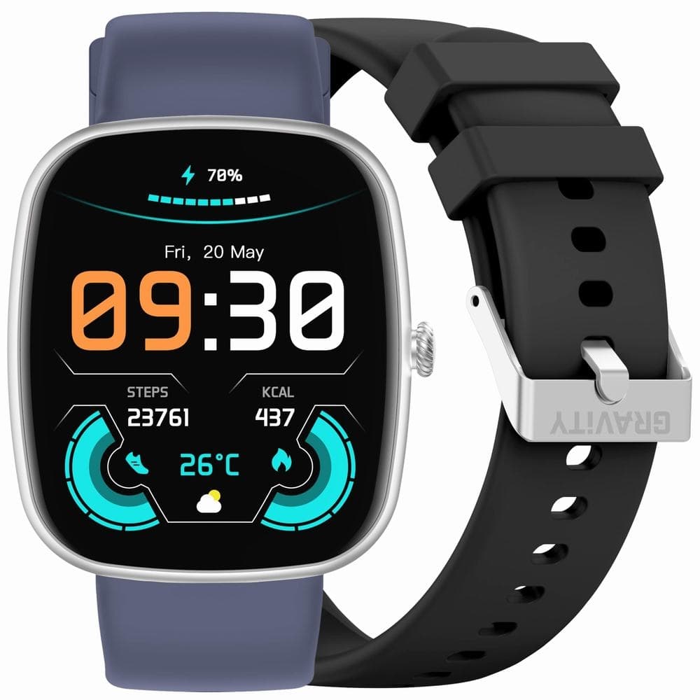 Smartwatch Męski GRAVITY GT18-6 Czarny Pasek Silikonowy + Granatowy Pasek